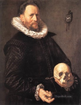 portrait of a man holding a book Painting - Portrait of a Man Holding a Skull Dutch Golden Age Frans Hals